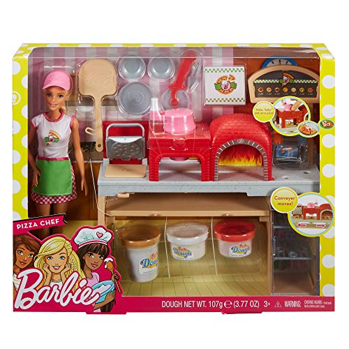 Barbie Pizza Chef Doll & Playset, Toy Oven & Counter with Sliding Conveyer Belt, Molds, 3 Dough Colors & Accessories (Amazon Exclusive)