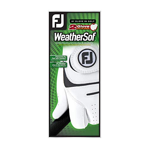 FootJoy Men's WeatherSof 2 Golf Glove White Medium/Large, Worn on Left Hand, 2 count (Pack of 1)