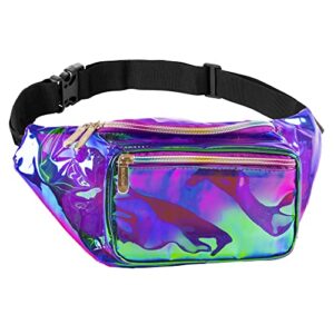 holographic clear fanny pack belt bag | waterproof fanny pack for women - crossbody bag bum bag waist bag waist pack - for halloween costumes, for hiking, running, travel and stadium approved (purple)