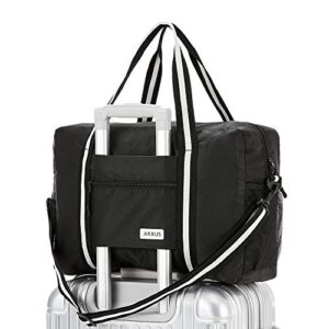 arxus travel lightweight waterproof foldable storage carry luggage duffle bag (black)