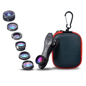 simplenz 7 in 1 clip on cell phone camera lens kit | for iphone 7 6/6s 6s plus, samsung galaxy s7 s6 & most tablets | telephoto, fish eye, kaleidoscope, wide angle, x-wide angle, cpl, & macro lens