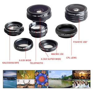 SimpLenz 7 in 1 Clip On Cell Phone Camera Lens Kit | for iPhone 7 6/6S 6S Plus, Samsung Galaxy S7 S6 & Most Tablets | Telephoto, Fish Eye, Kaleidoscope, Wide Angle, X-Wide Angle, CPL, & Macro Lens