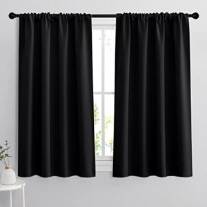 ryb home bedroom blackout curtains - black curtains solar light block insulated drapes energy saving for bedroom dining living room, 42 x 45 inches long, black, set of 2