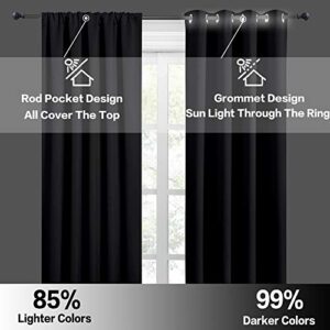 RYB HOME Bedroom Blackout Curtains - Black Curtains Solar Light Block Insulated Drapes Energy Saving for Bedroom Dining Living Room, 42 x 45 inches Long, Black, Set of 2