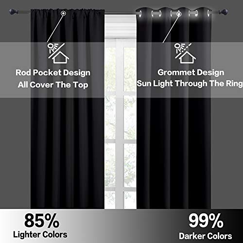 RYB HOME Bedroom Blackout Curtains - Black Curtains Solar Light Block Insulated Drapes Energy Saving for Bedroom Dining Living Room, 42 x 45 inches Long, Black, Set of 2