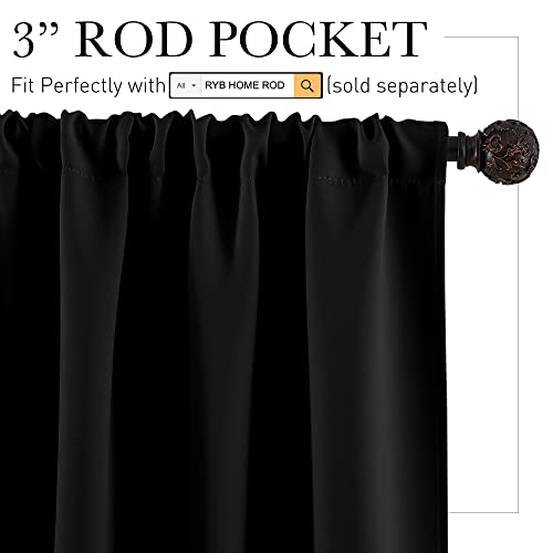 RYB HOME Bedroom Blackout Curtains - Black Curtains Solar Light Block Insulated Drapes Energy Saving for Bedroom Dining Living Room, 42 x 45 inches Long, Black, Set of 2