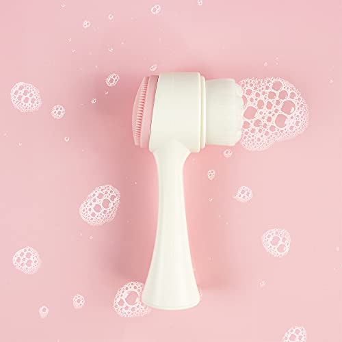 The Vintage Cosmetic Company Buff and Cleanse Brush, Dual-Sided Face Exfoliator Brush, Soft Silicone Bristles Gently Exfoliates and Cleanses Skin, White and Pink Design