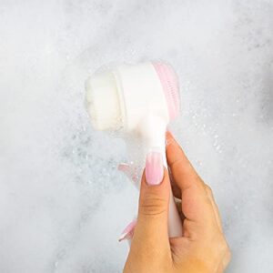 The Vintage Cosmetic Company Buff and Cleanse Brush, Dual-Sided Face Exfoliator Brush, Soft Silicone Bristles Gently Exfoliates and Cleanses Skin, White and Pink Design