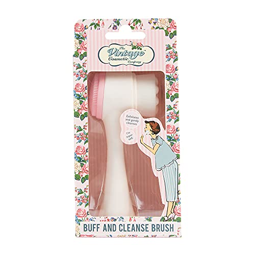 The Vintage Cosmetic Company Buff and Cleanse Brush, Dual-Sided Face Exfoliator Brush, Soft Silicone Bristles Gently Exfoliates and Cleanses Skin, White and Pink Design