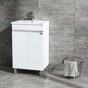 sliverylake 20 inch free standing bathroom vanity cabinet with 2 doors undermount resin sink and chrome faucet combo white