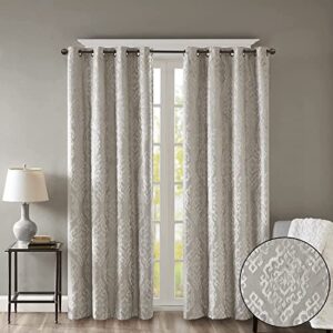 sun smart mirage 100% total blackout single window curtain, knitted jacquard damask room darkening curtain panel with grommet top, 50 x 108 in, silver