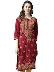 ada hand embroidered indian traditional chikan women's cotton kurti kurta tunic dress a188266 (xl, maroon)