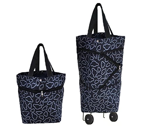 Collapsible Foldable Cart Reusable Shopping Grocery Trolley Bag on Wheels(Black)