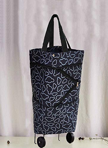 Collapsible Foldable Cart Reusable Shopping Grocery Trolley Bag on Wheels(Black)