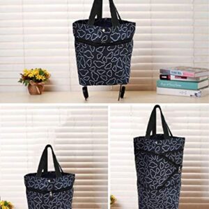 Collapsible Foldable Cart Reusable Shopping Grocery Trolley Bag on Wheels(Black)