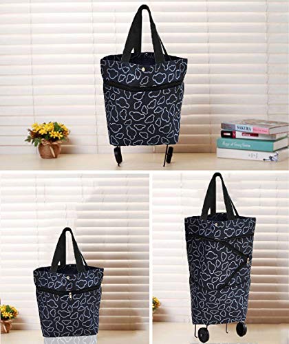 Collapsible Foldable Cart Reusable Shopping Grocery Trolley Bag on Wheels(Black)