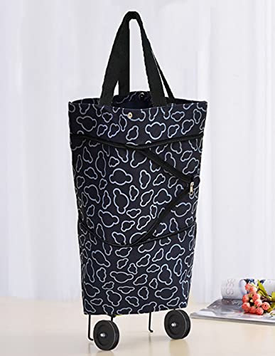 Collapsible Foldable Cart Reusable Shopping Grocery Trolley Bag on Wheels(Black)