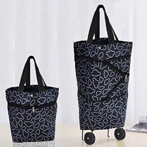 Collapsible Foldable Cart Reusable Shopping Grocery Trolley Bag on Wheels(Black)