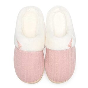 ninecifun women's slip on fuzzy slippers memory foam house slippers outdoor indoor warm plush bedroom shoes scuff with faux fur lining size 9 10 pink