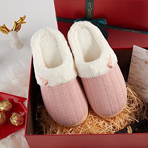 NineCiFun Women's Slip on Fuzzy Slippers Memory Foam House Slippers Outdoor Indoor Warm Plush Bedroom Shoes Scuff with Faux Fur Lining size 9 10 pink
