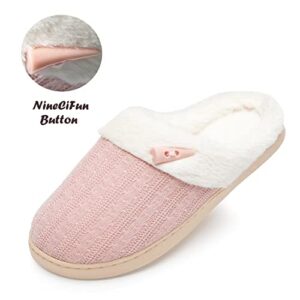 NineCiFun Women's Slip on Fuzzy Slippers Memory Foam House Slippers Outdoor Indoor Warm Plush Bedroom Shoes Scuff with Faux Fur Lining size 9 10 pink