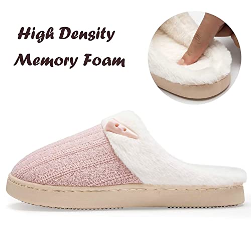 NineCiFun Women's Slip on Fuzzy Slippers Memory Foam House Slippers Outdoor Indoor Warm Plush Bedroom Shoes Scuff with Faux Fur Lining size 9 10 pink