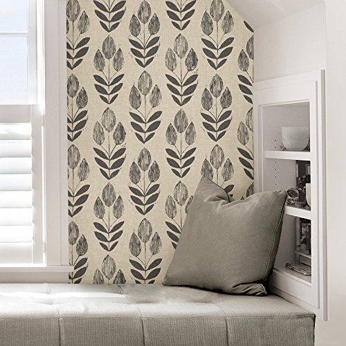 NuWallpaper NU2459 Folk Tulip Peel & Stick Wallpaper, Neutral