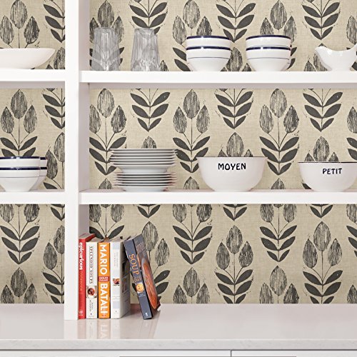 NuWallpaper NU2459 Folk Tulip Peel & Stick Wallpaper, Neutral