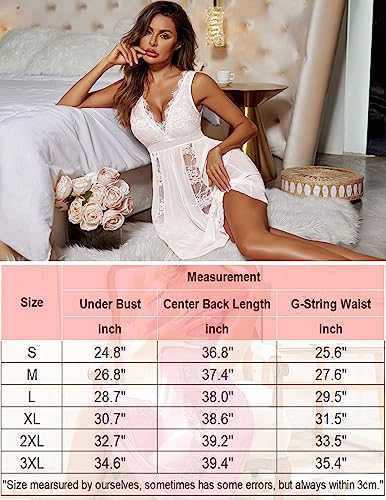 Avidlove Babydoll Lingerie for Women Sexy Long Nightgowns Sheer Bridal Nighty White, XL