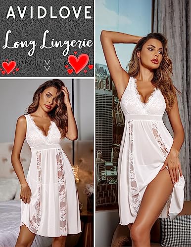 Avidlove Babydoll Lingerie for Women Sexy Long Nightgowns Sheer Bridal Nighty White, XL