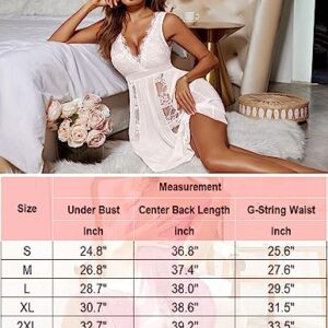 Avidlove Babydoll Lingerie for Women Sexy Long Nightgowns V Neck Sleepwear Bridal Nighty White, L