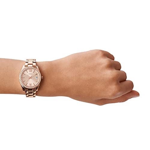 Fossil Women's Scarlette Mini Quartz Stainless Steel Three-Hand Watch, Color: Rose Gold Glitz (Model: ES4318)