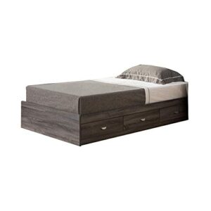 benzara grained wooden frame twin size chest bed with 3 drawers, distressed gray