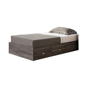 Benzara Grained Wooden Frame Twin Size Chest Bed with 3 Drawers, Distressed Gray