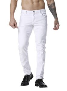 zlz men's white jeans pants slim fit, slightly tapered fashion design jeans pants for men stretch fit, mens trousers size 34