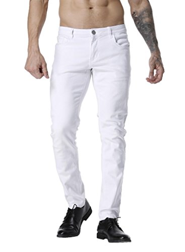 ZLZ Men's White Jeans Pants Slim Fit, Slightly Tapered Fashion Design Jeans Pants for Men Stretch Fit, Mens Trousers Size 34