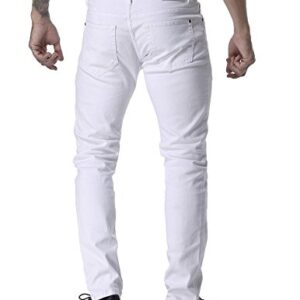 ZLZ Men's White Jeans Pants Slim Fit, Slightly Tapered Fashion Design Jeans Pants for Men Stretch Fit, Mens Trousers Size 34