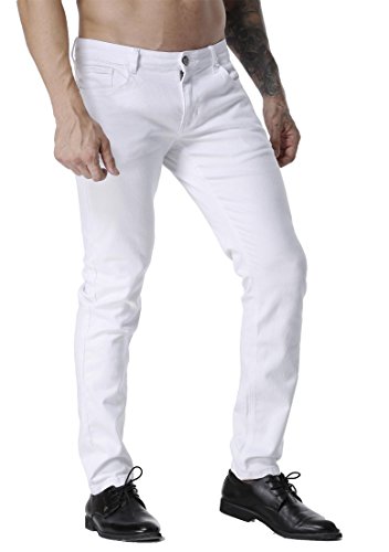 ZLZ Men's White Jeans Pants Slim Fit, Slightly Tapered Fashion Design Jeans Pants for Men Stretch Fit, Mens Trousers Size 34