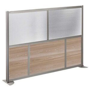 at Work Room Divider Privacy Partition 73" W Warm Ash Laminate and Plexiglas Inserts/Brushed Nickel Finish Aluminum and Steel Frame