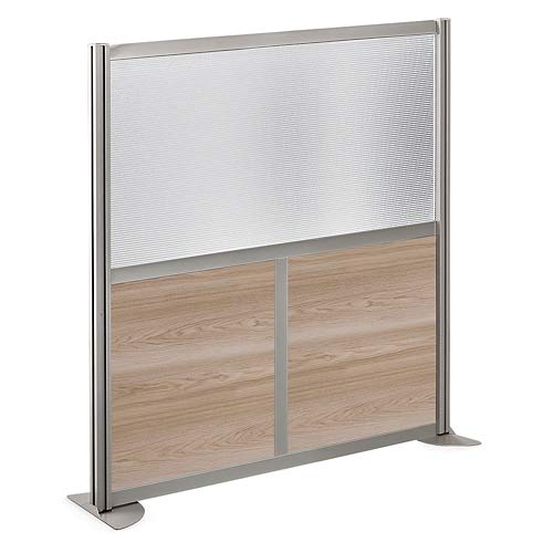 at Work 49" W x 52" H Room Divider Warm Ash Laminate and Plexiglas Inserts/Brushed Nickel Finish Aluminum and Steel Frame