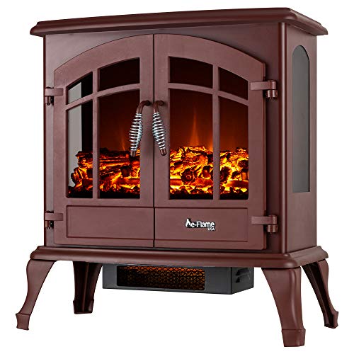 e-Flame USA Jasper Freestanding Electric Fireplace Stove Heater - Realistic 3-D Log and Fire Effect (Red)