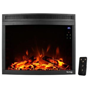 e-Flame USA Edmonton 28-inch Curved LED Electric Fireplace Stove Insert with Remote - 3-D Log and Fire Effect