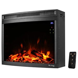 e-Flame USA Edmonton 28-inch Curved LED Electric Fireplace Stove Insert with Remote - 3-D Log and Fire Effect