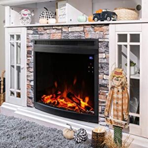 e-Flame USA Edmonton 28-inch Curved LED Electric Fireplace Stove Insert with Remote - 3-D Log and Fire Effect