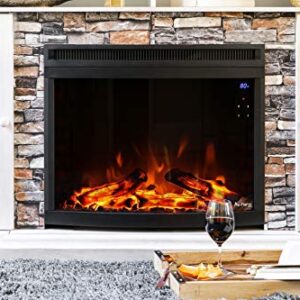 e-Flame USA Edmonton 28-inch Curved LED Electric Fireplace Stove Insert with Remote - 3-D Log and Fire Effect