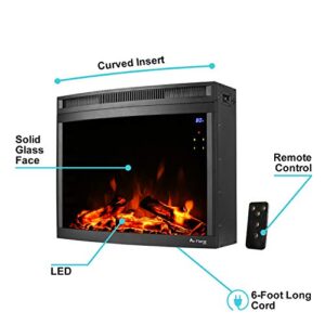 e-Flame USA Edmonton 28-inch Curved LED Electric Fireplace Stove Insert with Remote - 3-D Log and Fire Effect