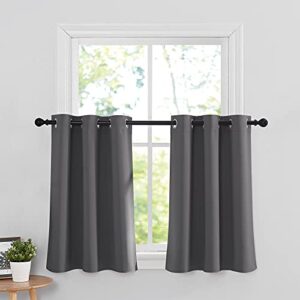 ryb home grey blackout curtain tiers for small window, thermal insulated curtains short blind for kitchen/living room energy efficient, 42-inch wide x 36-inch long each panel, grey, set of 2