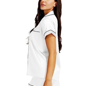 Lonxu Womens Satin Pajamas Set White XS…