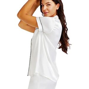 Lonxu Womens Satin Pajamas Set White XS…