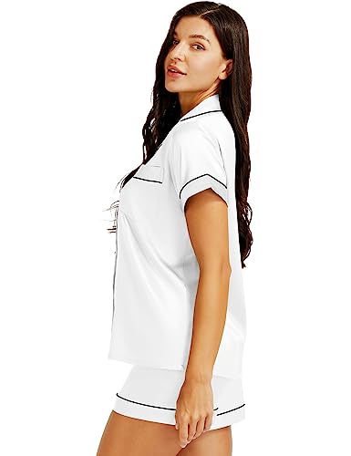 Lonxu Womens Satin Pajamas Set White XS…